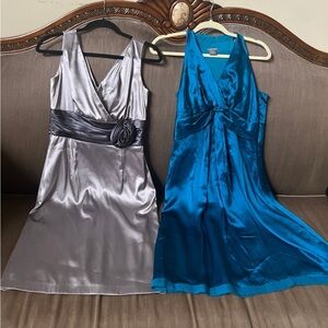 Ann Taylor and Eliza j Satin Midi Dresses in Silver and Blue